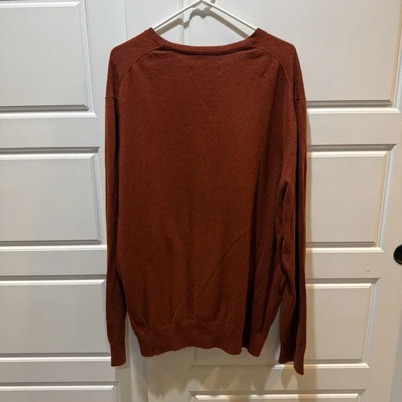 Eddie Bauer Sweater Mens 2XL Brown Cotton Cashmere V Neck Knit Pullover Classic - Picture 4 of 6
